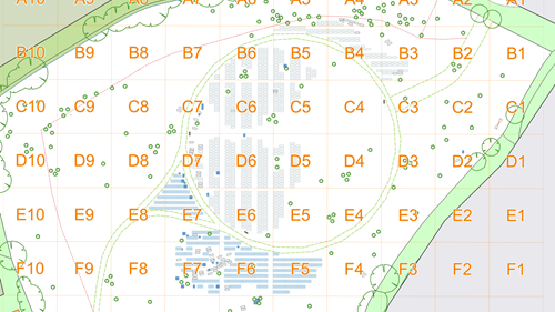 Screenshot of an online map showing plot layout of Alne Wood Park Natural Burial Ground