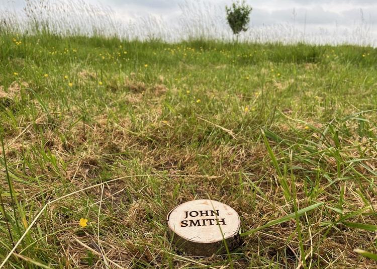 Wooden name marker for burial ground.