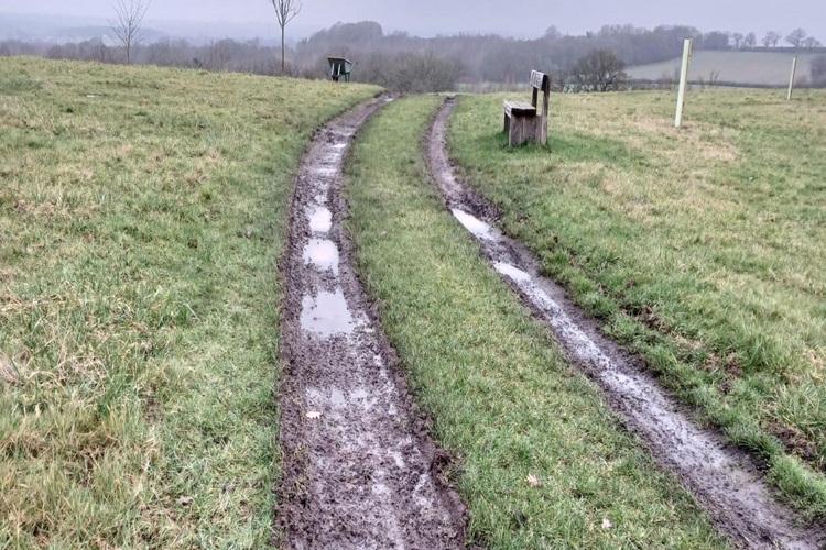 Image of vehicle track at Alne Wood Park before repair work was completed